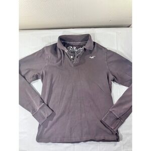 Hollister‎ Long Sleeve Polo Shirt Mens Size M Brown Cotton Logo Embroidered